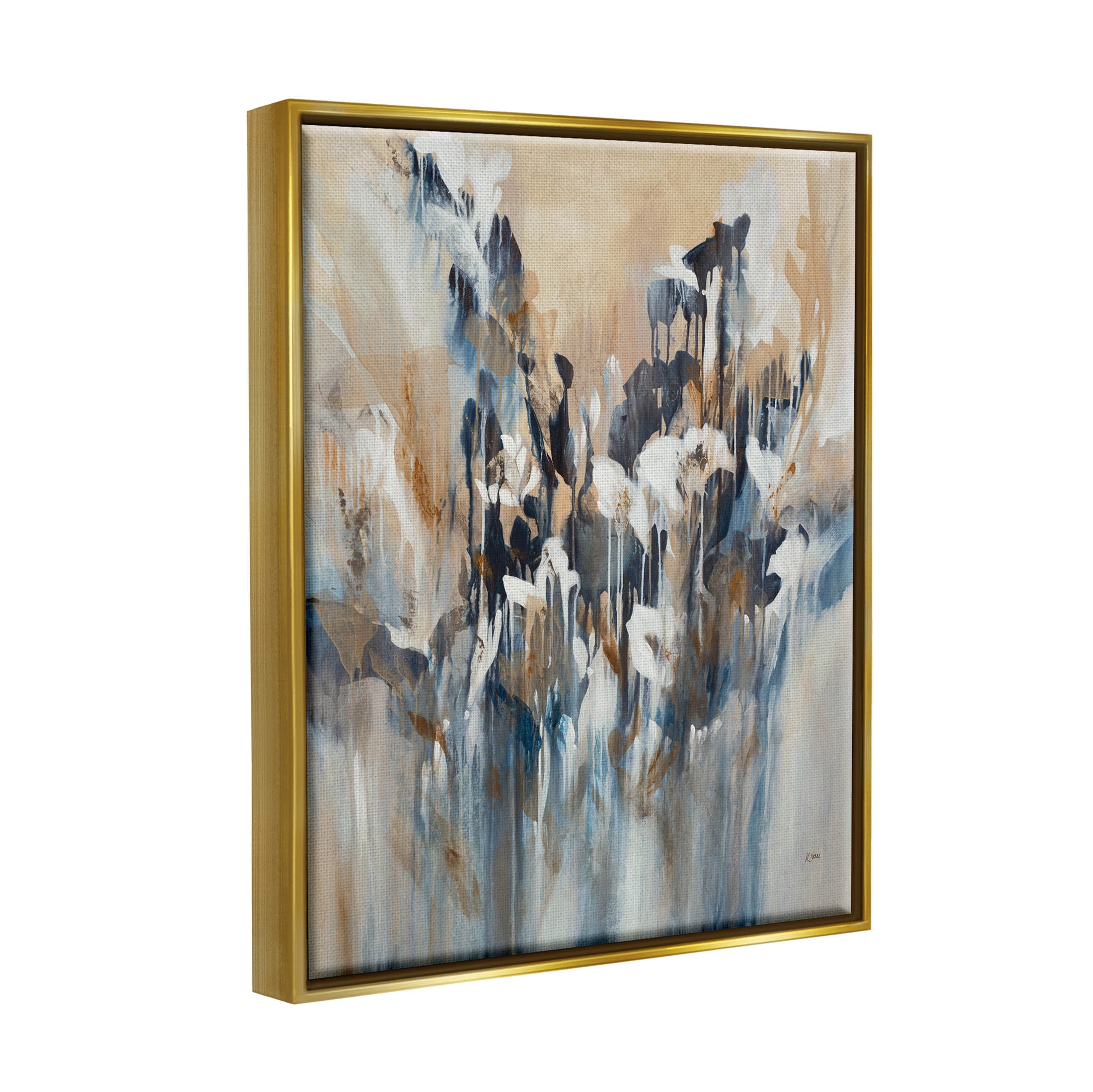 Stupell Industries Layered Botanical Abstract Drip Painting Metallic Gold Floating Framed Canvas Print Wall Art, Design by K. Nari