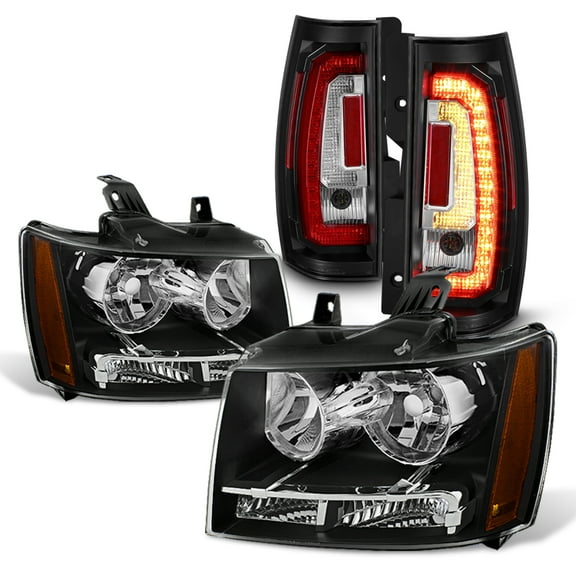 AKKON - For 07-14 Chevy Suburban Tahoe Black Bezel OE Headlights   C-Shape LED Tube Tail Brake Lamp