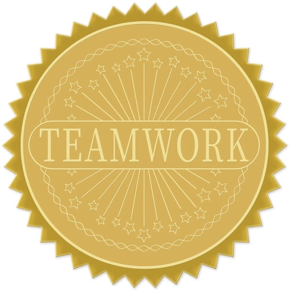 Gold Foil Certificate Seals - Teamwork 2" Round Self Adhesive Embossed Stickers 100pcs for Invitations Certification Graduation Notary Corporate Monogram Emboss Gold