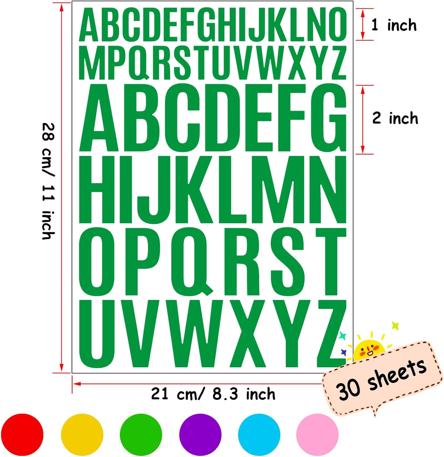 Letter Stickers 1560 Pieces 30 Sheets Stick on Vinyl Letters Capital Alphabet Sticker Letter for Craft Bulletin Boards Classroom Home Business Decor(Multicolor,1 Inch,2 Inch)