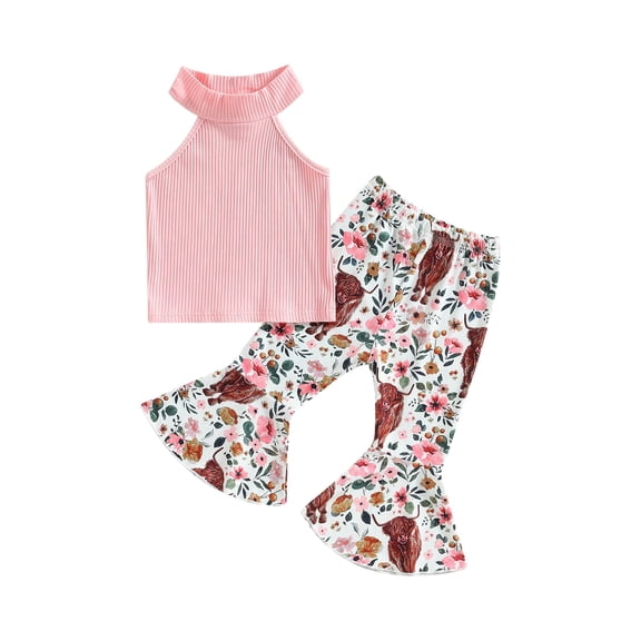Bagilaanoe 2pcs Toddler Baby Girl Long Pants Set Rib Sleeveless Tank Tops   Flare Trousers 6M 12M 18M 24M 3T 4T Kids Casual Outfits