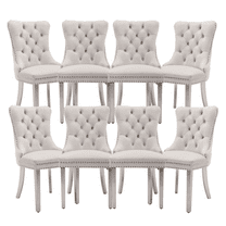 Dining Chairs, Accent Diner Chairs with Nailhead Trim and Back Ring Pull, Velvet Fabric Dining Room Chairs, Side Chair Kitchen Chairs with Chrome Stainless Steel Plating Legs (Set of 8)