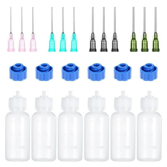 6pcs Needle Tip Squeeze Bottles, 30ml Plastic Squeezeable Dropper Bottle, 14ga 16ga 18ga 20ga Blunt Needle Tips for Glue