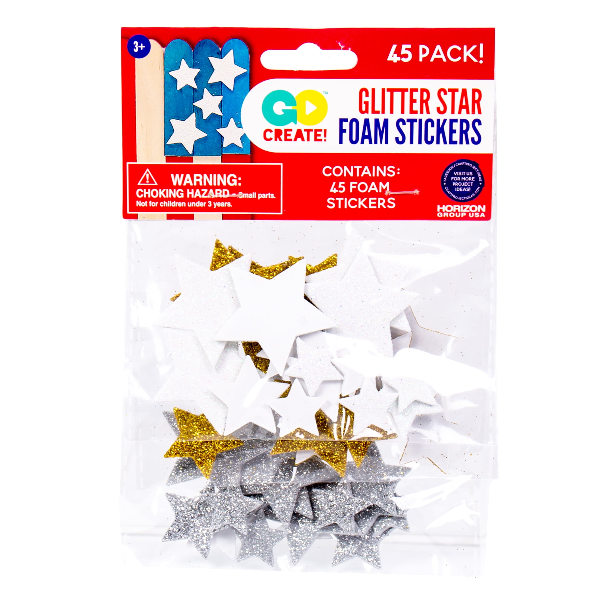 Folia 23792 Stars Assorted in Gold and Silver Foam Rubber Glitter Stickers 40 Pcs 