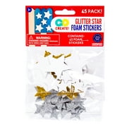 Go Create Glitter Star Foam Stickers, White/Silver/Gold, 45 Stickers