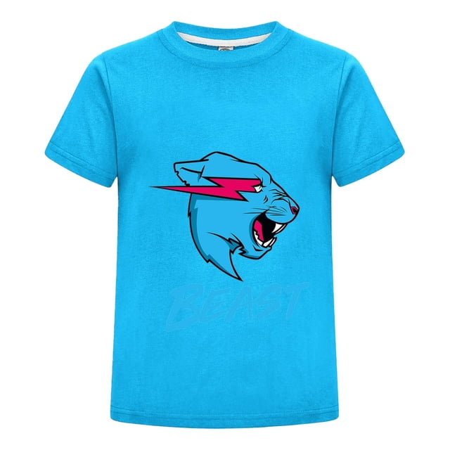 Playera MrBeast Algodón Niño Niña Moda Verano Estilo Juvenil Estampado Pantera Azul Ropa Fans Regalo Original Casual Infantil