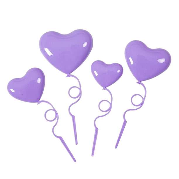 4 adornos para tartas con forma de corazón, con forma de globo. Púrpura
