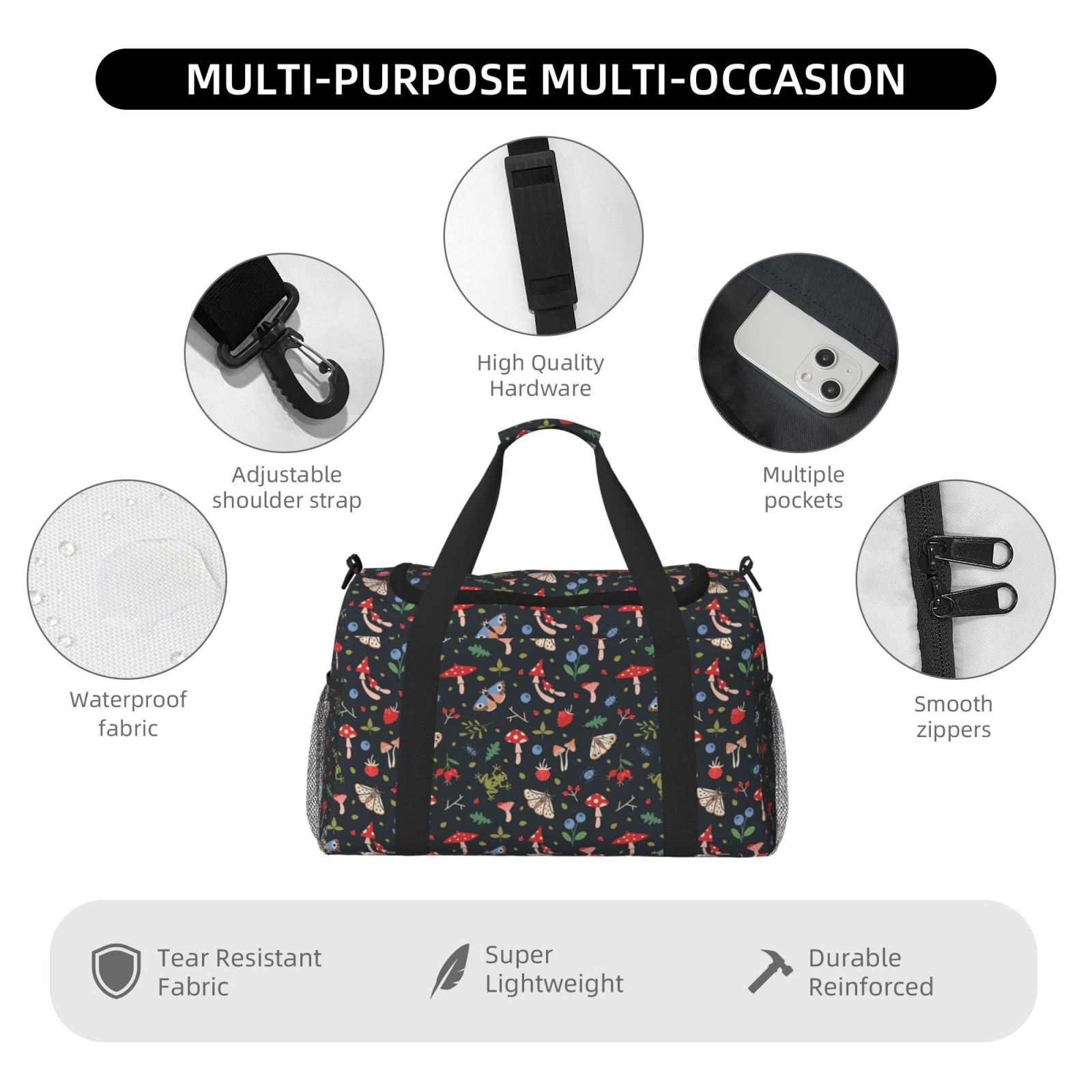 Fuzoiu Forest Flora and Insects Print Travel Duffle Bag,Carry On Tote Bags,Duffel Bag,Sport Gym Bag, Hospital Bag for Labor and Delivery, Overnight Bag,Luggage Bag