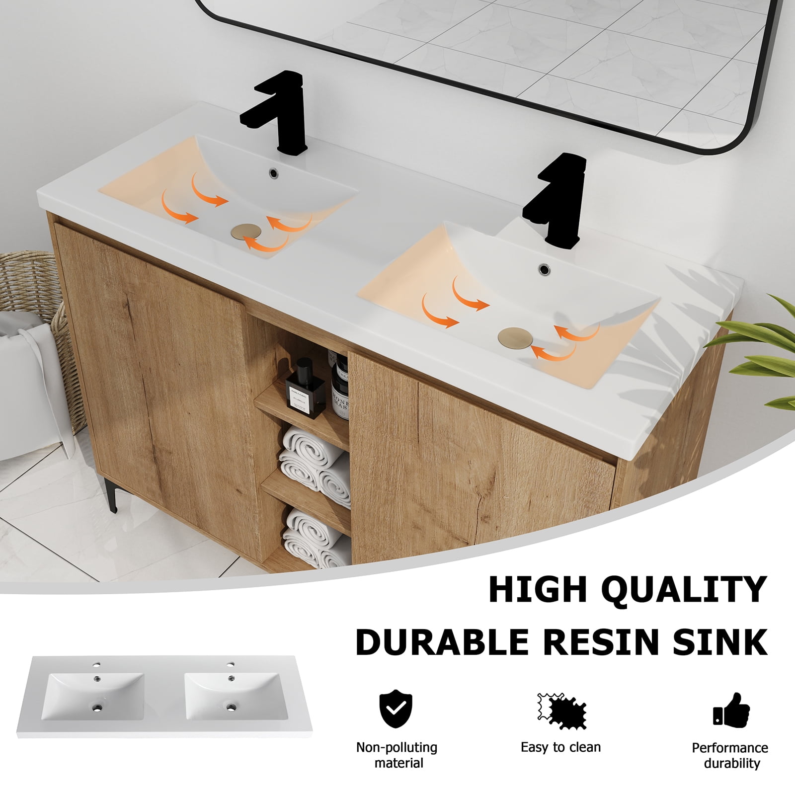 Litake 48 Inch Bathroom Vanity With Dual Sink Soft Closing Door Easy Assembly Bathroom Storage Cabinet For Small Space (47.6 x 18.3 x 34.6 Inches)