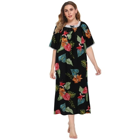 

Xmarks Women s Plus Size Floral Printed Nightgown Sleepwear Long Nightdress Short Sleeve Vintage Lace Square Neck House Dress Oversized Soft Full Length Sleep Dress Loose Lounge Dress XL-5XL