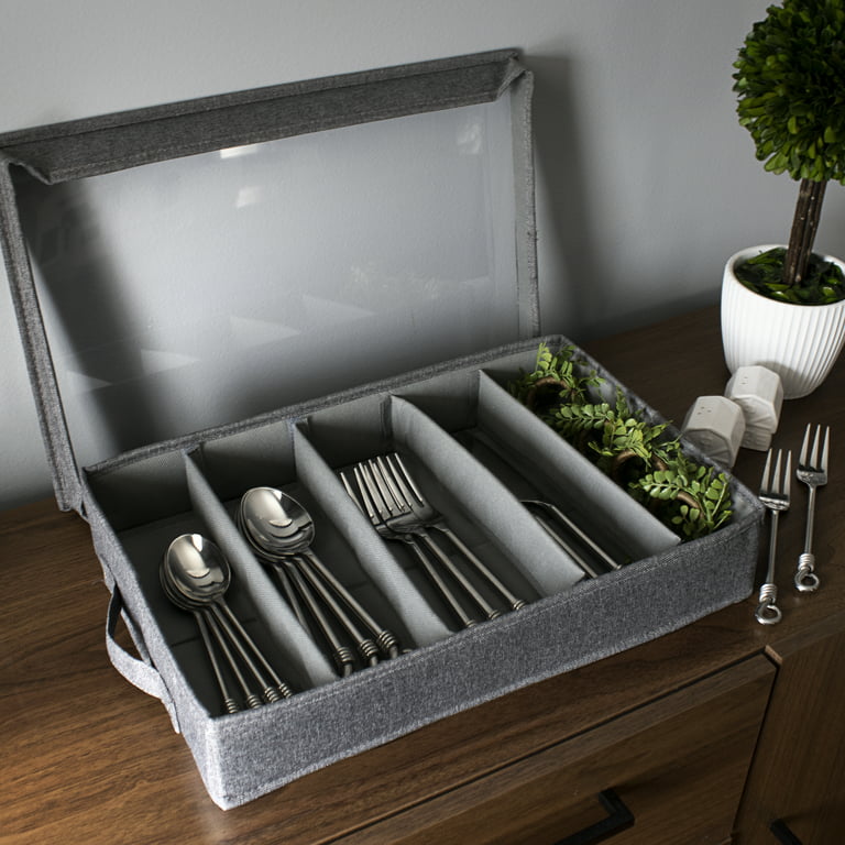 Flatware Utensil Storage Case, Silverware Storage Box Chest with Adjustable  Dividers, Cutlery Storage Holder with Zipper Lid for Organizing Cutlery