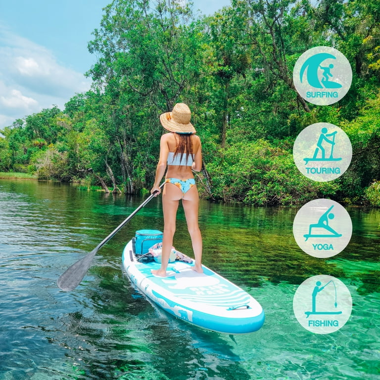 FUNWATER Inflatable Stand up Paddle Board, Sup Board 10'5''x33''x6''  (LxWxH)blue, Polar Bear PatternCamera BasetSeatAluminum Paddle ISUP