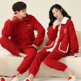 thumbnail image 4 of Pijamas de Navidad para pareja de franela, invierno cálido, cárdigan rojo grande para hombres y mujeres, ropa de casa, ropa de dormir de osos lindos, Pijama de Año Nuevo para parejas, 4 of 4
