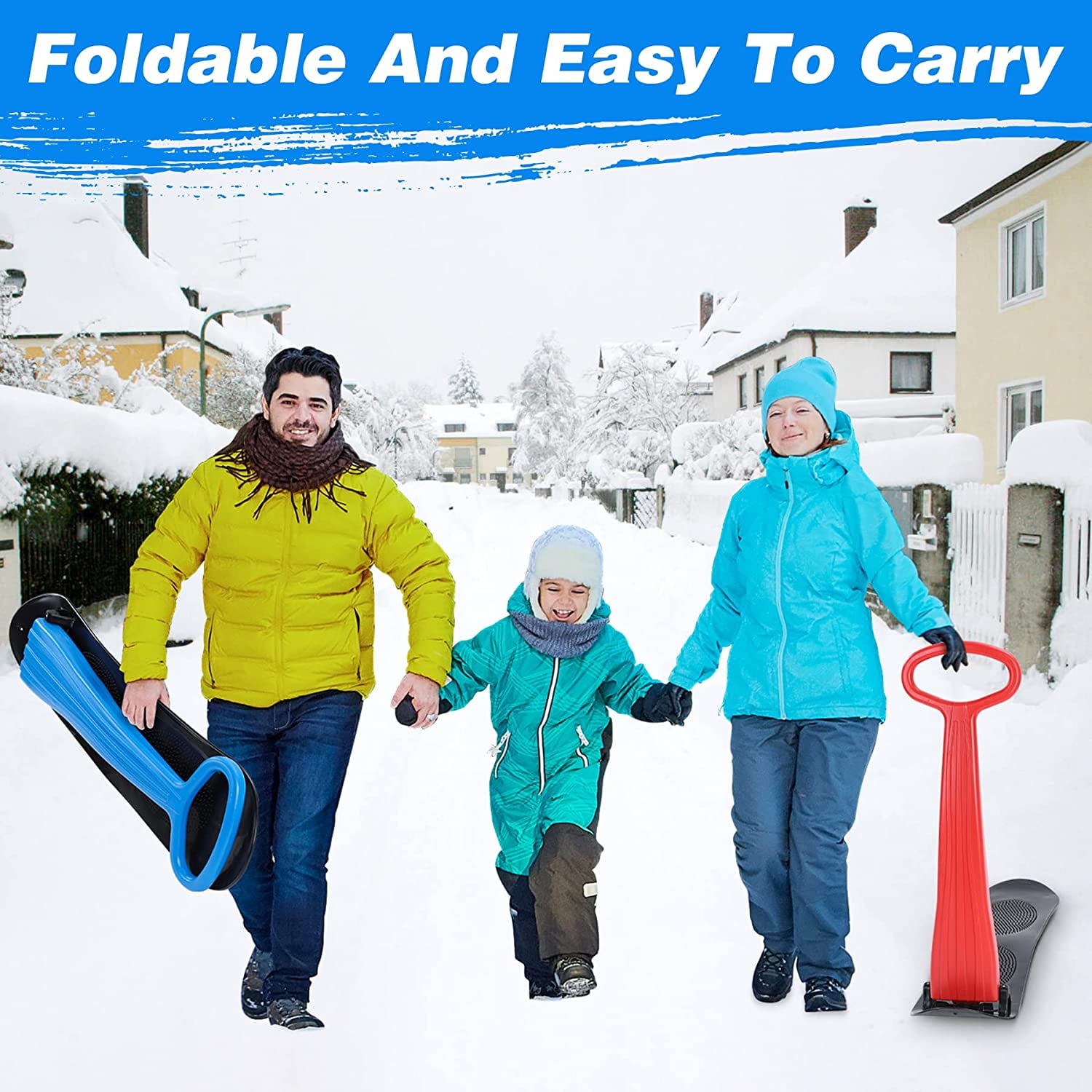 or 1 Pack-Red） Fold-up Snow Scooter with Handle Durable Snowboard Kick-Scooter Sliding Snow Sled for Kids Outdoor Fun Winter Toys for Use On Snow Sand and Grass（2 Pack-Red&Blue OTES Ski Skooter 
