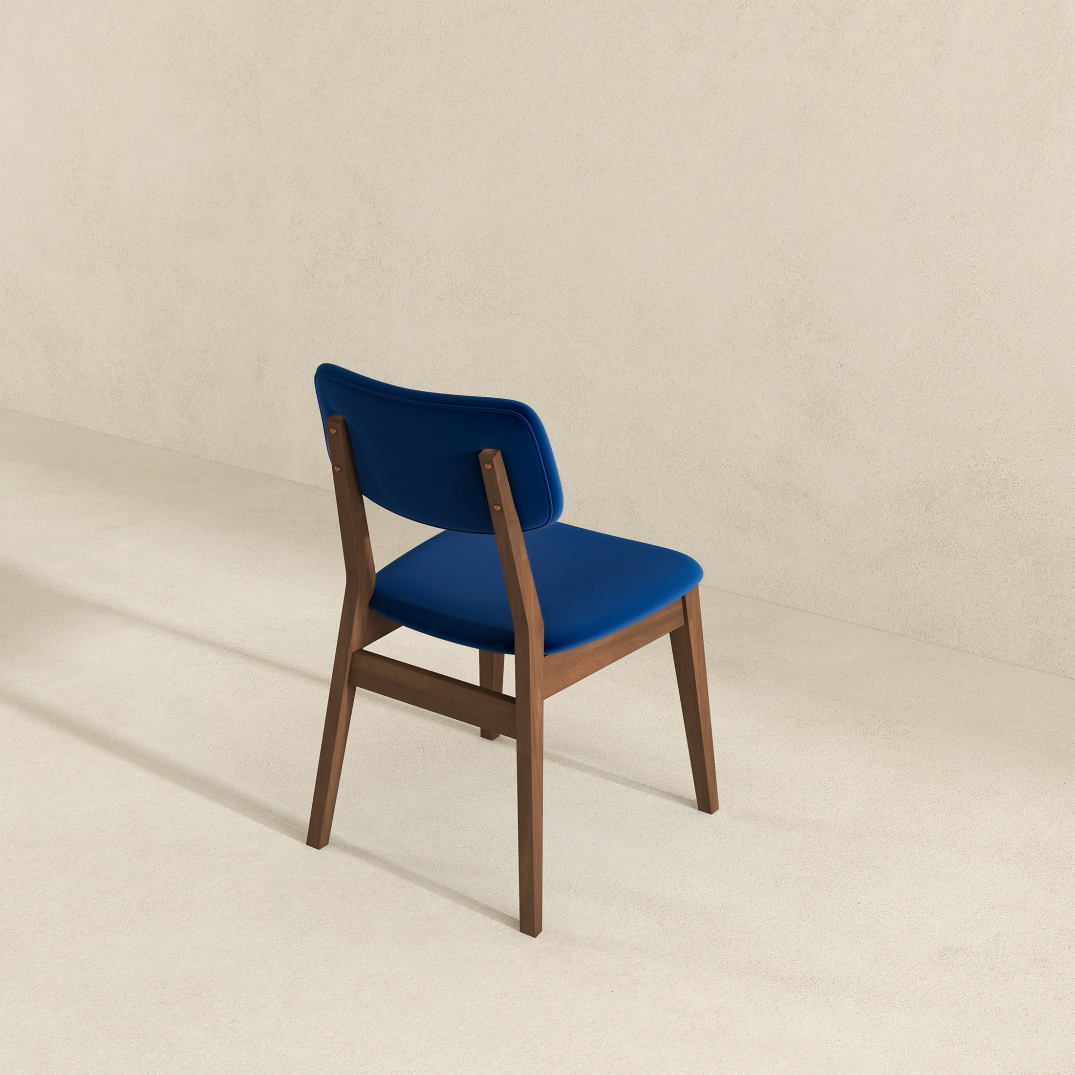 Noble House Unity Carlos Dining Chair Set, Velvet Upholstery with Solid Wood Legs, Set of 2, Navy Blue and Brown