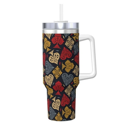 

Goofa Vintage Card Print 40oz Ice Bully With Handle And Straw Stainless Steel Vacuum Insulated Cup And 2 In 1 Straw Lid