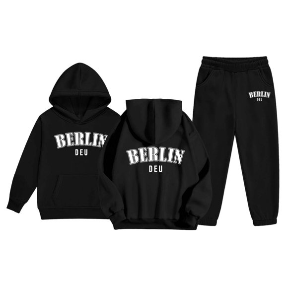 Huowey Boys Children'S Spring Tracksuit Hoodie Pullover Popular Letter Print Front Pocket Long Sleeve Sweatshirt And Trousers Casual 2 Piece Sweatsuits Comfort Dailywear,Black,2-3 Years