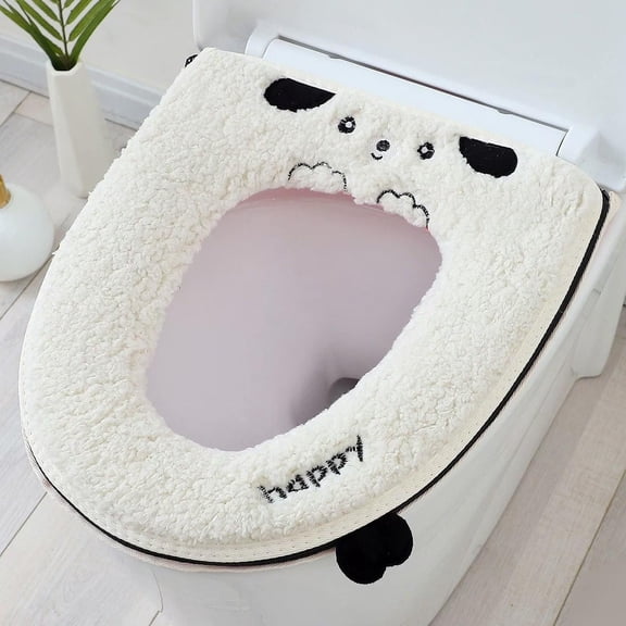 Winter Toilet Seat Cover, Cute Puppy Plush Insulated Waterproof Toilet Seat Cushion with Zipper, Universal Fit for Standard Toilets, Soft Warm Bathroom Toilet Seat Pad for Home, Office, RV