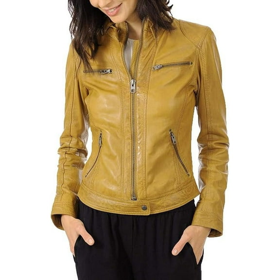 Celebrity Women's Lambskin Leather Jacket Motorcycle Slim Fit Biker W037