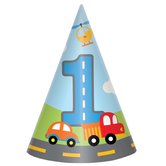 On The Road 1st Birthday Cone Hats (8ct)