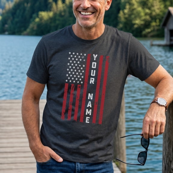 Jollimate Custom American Flag T-Shirt, Personalized Patriotic Name Graphic Tee, Men's Shirt