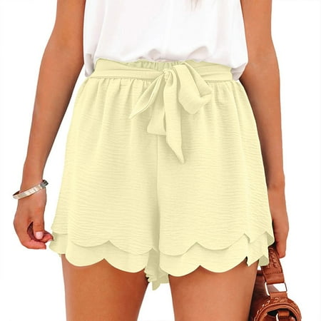 

WANYNG women s pants Womens Fashion Versatile Shorts Double Layer Corset Lace Up Casual Pants Casual Beige 2XL