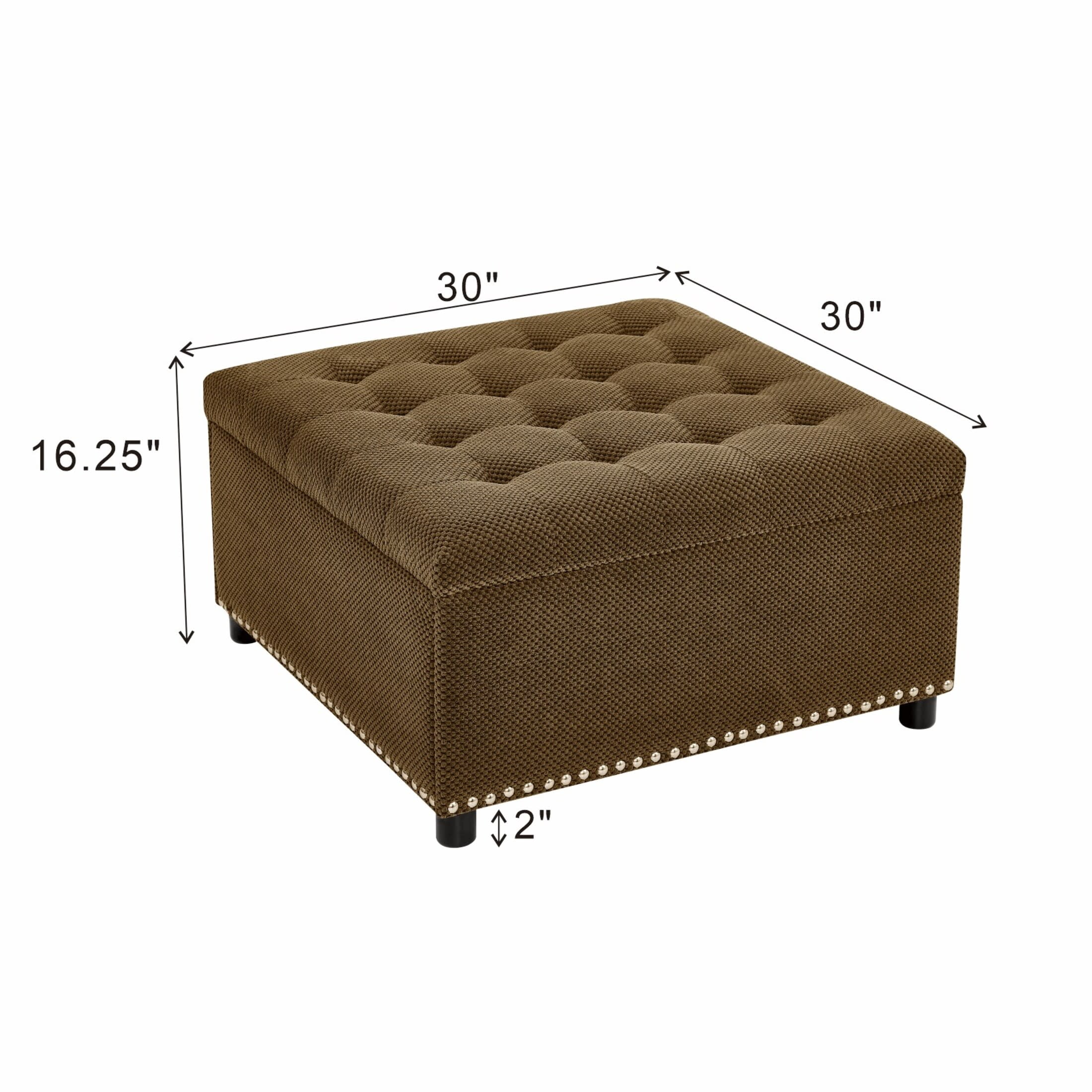 Noble House 30" Square Storage Ottoman with Tufted Top, Nailhead Trim, Coffee