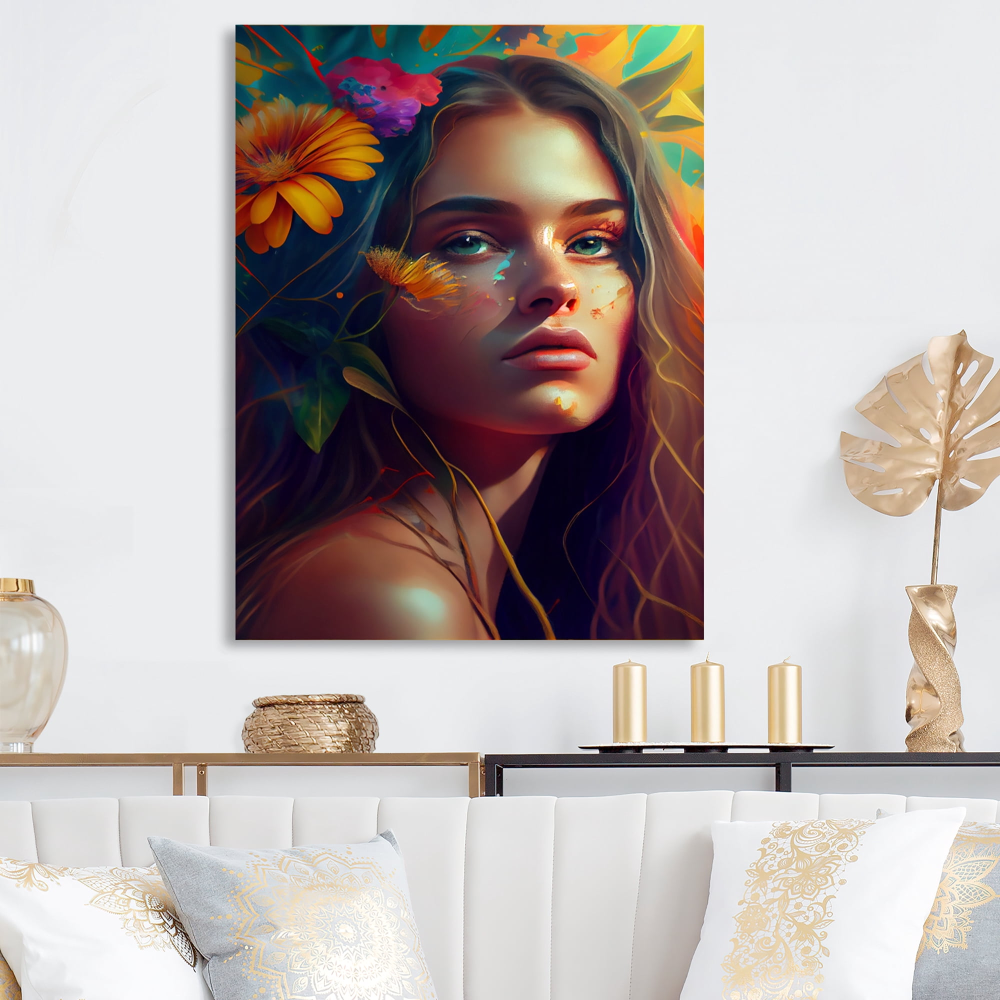 Designart Colorful Tropical Woman Portrait II Canvas Wall Art