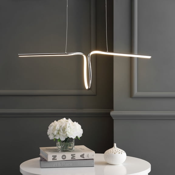 JONATHAN Y Ali 34.5" Dimmable Adjustable Integrated LED Metal Linear Pendant, Chrome