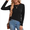 thumbnail image 3 of Camisas de Larga para Mujer, Cuello Redondo, Túnicas Casuales Negro L, 3 of 8