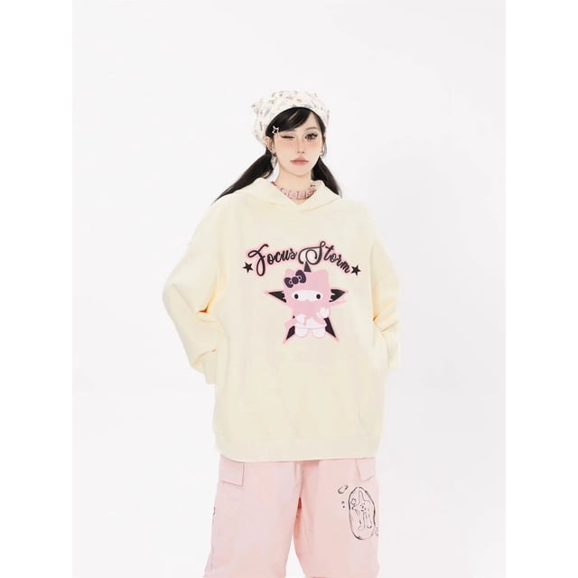 Sanrio-suéter con capucha de Hello Kitty para mujer, suéter con figura de Anime KT Cat, Top de felpa, abrigo de algodón holgada con estampado a la moda para invierno 2023