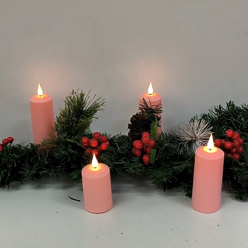 3Pcs Led Candles Dimmable Usb Rechargeable Flameless Candle Decor Light (Pink)