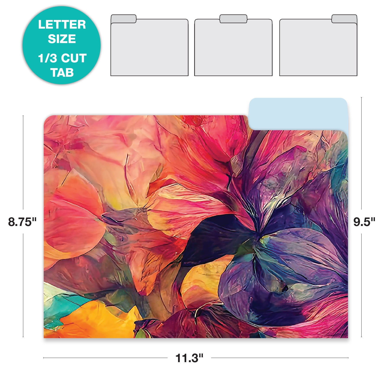 Global Printed Products Deluxe Designer Printed File Folders, 1/3 Cut Tab, Assorted Positions, Letter Size, 24/pk (Abstract Floral)