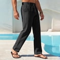 thumbnail image 4 of asjyhkr Cotton Linen Pants for Men Button With Pocket Drawstring Relaxed Fitted Office Commute Comfortable Full-Length Pants, 4 of 7