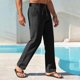 thumbnail image 4 of Pantalones de Cintura Elástica de Verano de Color Sólido Botón Cordón Pierna Recta, Pantalones de Pierna Recta Hombres Bolsillo Casual Salón, 4 of 7