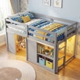 thumbnail image 2 of Gymax Twin Size Loft Bed w/ LED Lights 2 Doors Underbed Space & Shelves for Kids Grey, 2 of 10