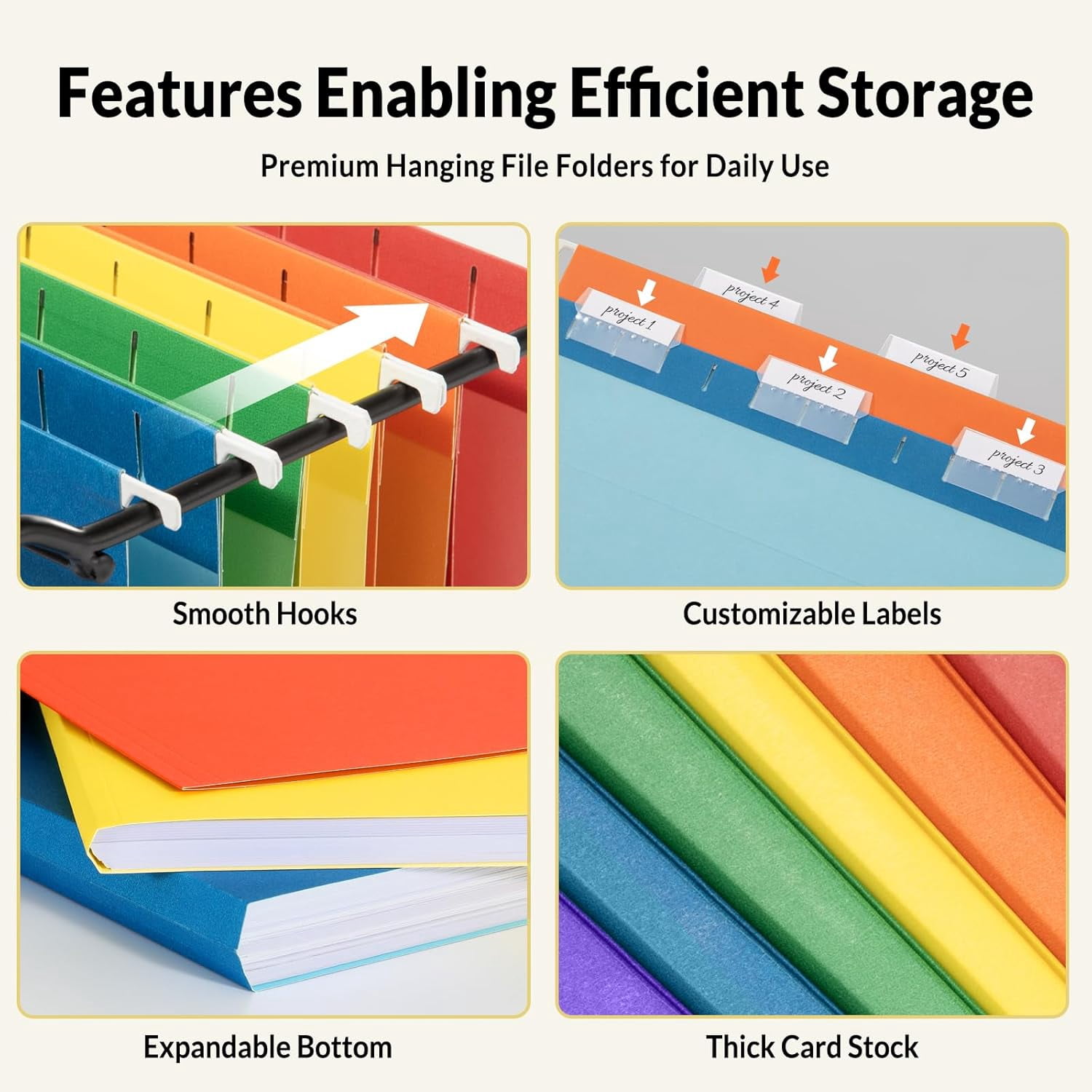 Hanging File Folders, 6 Pack Letter Size Hanging File Folders with 1/5-Cut Tabs, Ideal for Home and Office Organization and Papers Classification,Assorted Colors
