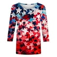 thumbnail image 4 of BLTIBY Womens Blouse Summer 3/4 Sleeve Round Neck Independence Day Printed Shirts Loose Novelty T-Shirts Fashion Pullover Tops 2025 Red M, 4 of 5
