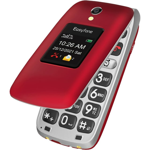 E Prime-A1 Pro 4G Unlocked Flip Mobile Phone for Seniors, Easy-to-Use Big Button Clear Sound Flip Cell Phone with SOS Button, GPS and a Convenient Charging Dock (Red)
