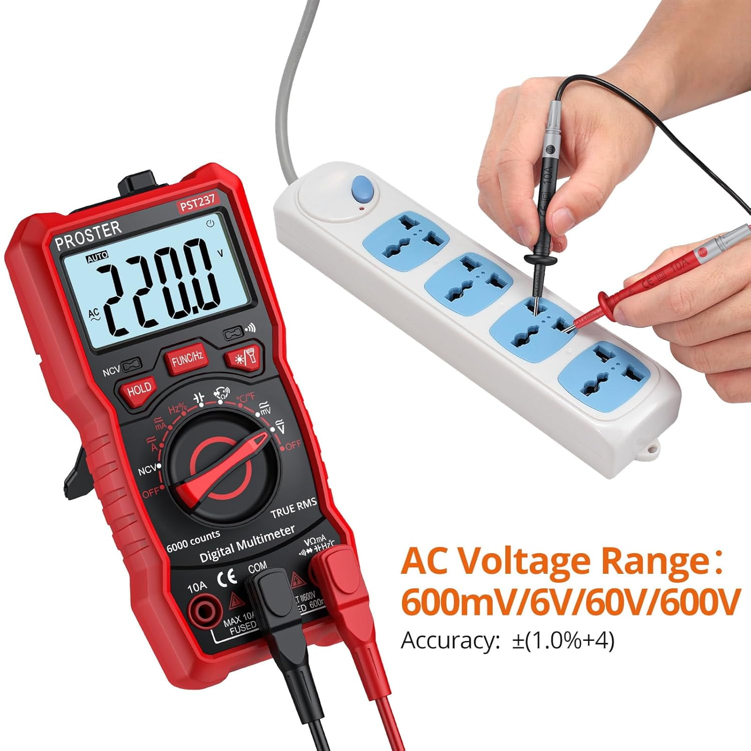 Proster Multimeter TRMS 6000 Counts Auto Manual Range Multimeter Tester with DC/AC Voltage DC/AC Current NCV Detector Temperature Capacitance Resistance Diode Continuity Tester with Cloth Bag