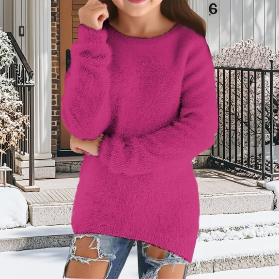 Sweaters for Girls Fall Fashion Casual Lightweight Long Sleeve Cozy Pullovers Jumper (Hot Pink 7-8 Years)
