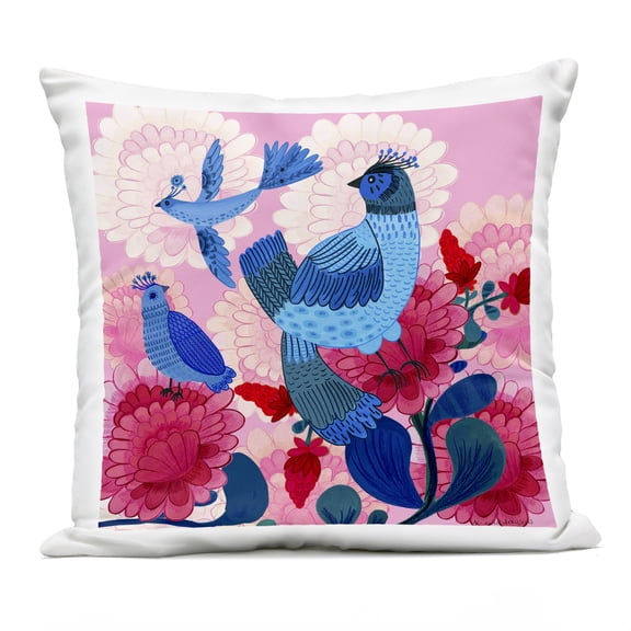 Stupell Industries Folk Birds on Dahlias Design by Kay Widdowson Outdoor Printed Pillow
