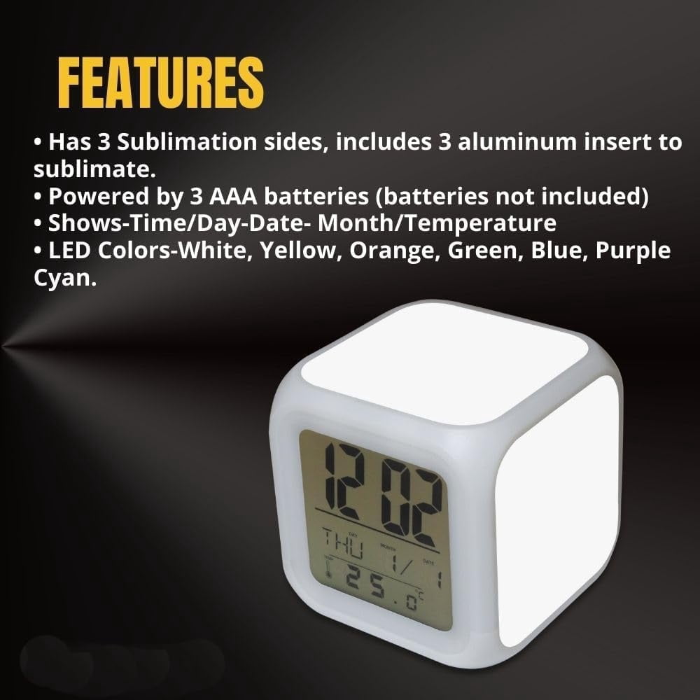 6 Pack Sublimation Blanks Led Clock – LED Color Changing Digital Alarm Clock Sublimation DIY Printing with 3 Pcs Insert Aluminum for Personalized Logo