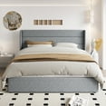 thumbnail image 3 of Einfach King Size Lift up Platform Storage Bed Frame with Fabric Upholstered Wingback Panel Headboard, Blue Gray, 3 of 11