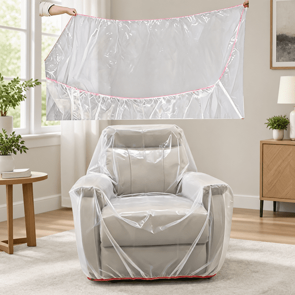Plastic Chair Cover Furniture Cover for Moving - Elastic Band Design, Clear Recliner Cover Protector Storage Bag, Waterproof & Dustproof Armchair Slipcover 34W x 42D x 48H Inches