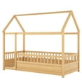 thumbnail image 3 of Bellemave Twin Size Floor House Bed Frame with Fence Guardrails Playhouse Twin Bed Frame Montessori Floor Bed (Twin, Natural), 3 of 10