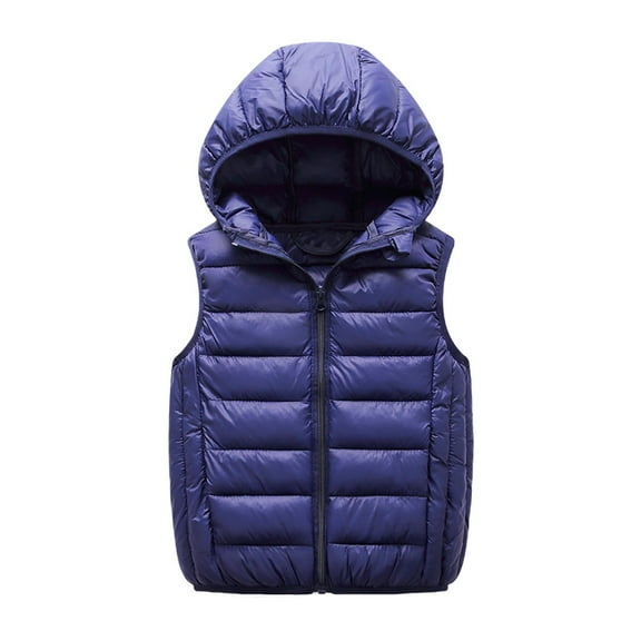CYRBOKO Boys Hooded Vests, Thermal Full Zip Sleeveless Lightweight Winter Outerwear Navy Size 10-12 T