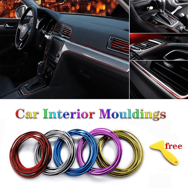5m Universal Flexible Car Interior Moulding Line Trim Decorate Accessories for Intake Grille Windows Columns Ceiling Wheel Bumper Fenders Air Vents Gold