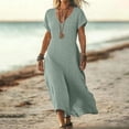 thumbnail image 1 of TaTaai Short Sleeve V-Neck Maxi Dress Women's Solid Color Casual Dress with Lock Detail Stretchy Polyester Blend Summer Wear Gift, 1 of 6