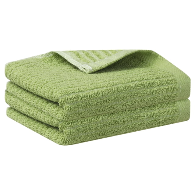 Toalla de mano de 2 piezas con patrón a rayas REGALWOVEN, toalla absorbente y de secado rápido para ba?o, verde 13' x 29'